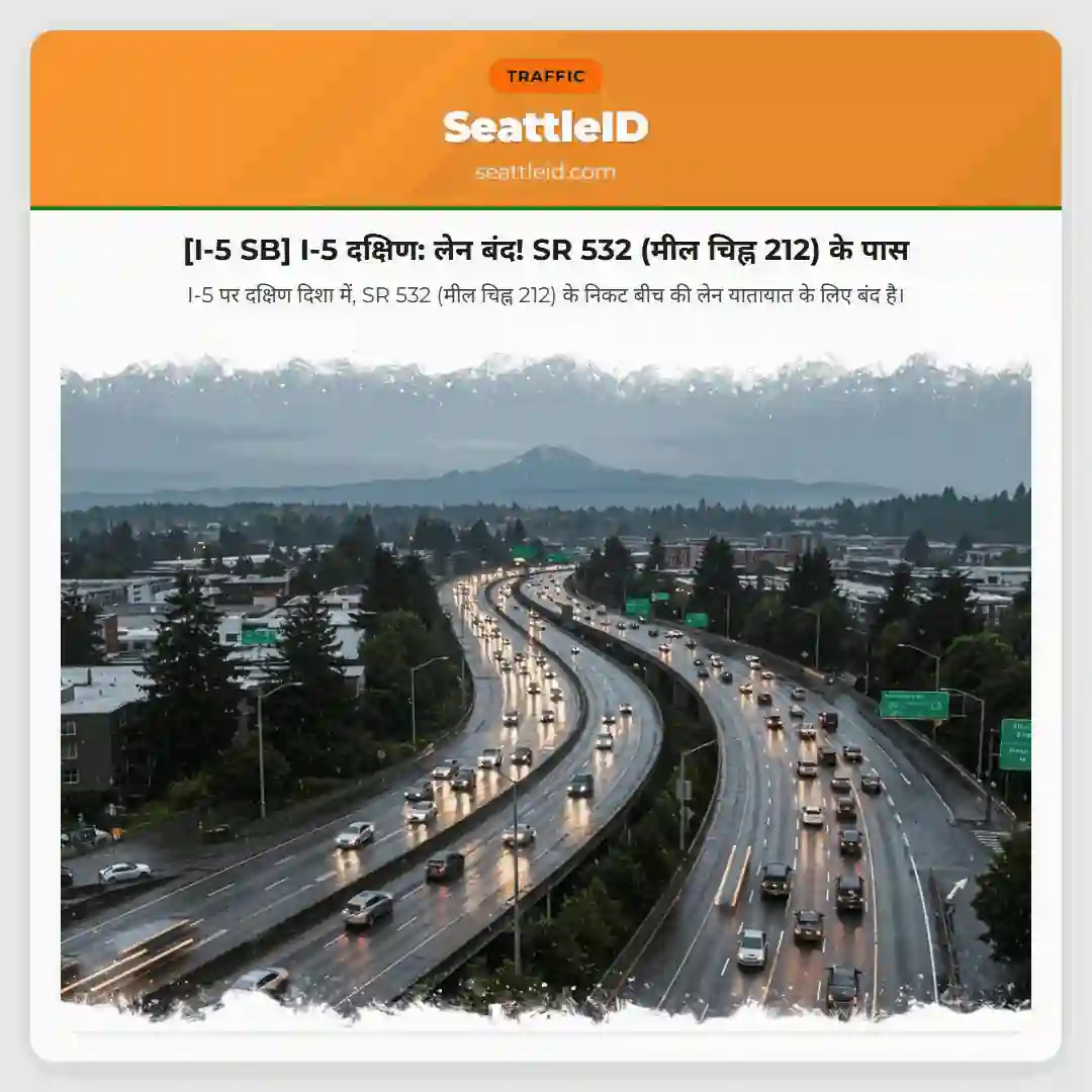 [I-5 SB] I-5 दक्षिण: लेन बंद! SR 532 (मील चिह्न 212) के पास