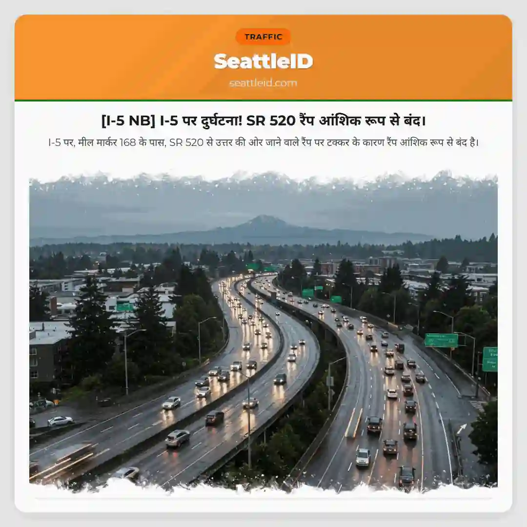 [I-5 NB] I-5 पर दुर्घटना! SR 520 रैंप आंशिक रूप से बंद।