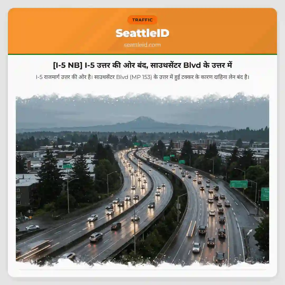 [I-5 NB] I-5 उत्तर की ओर बंद, साउथसेंटर Blvd के उत्तर में
