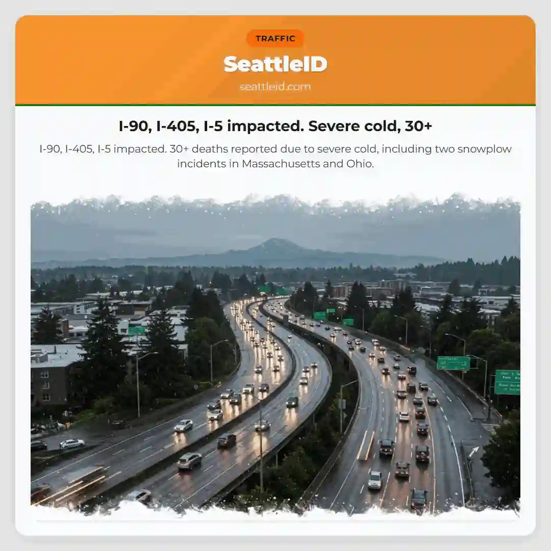 I-90, I-405, I-5 impacted. Severe cold, 30+