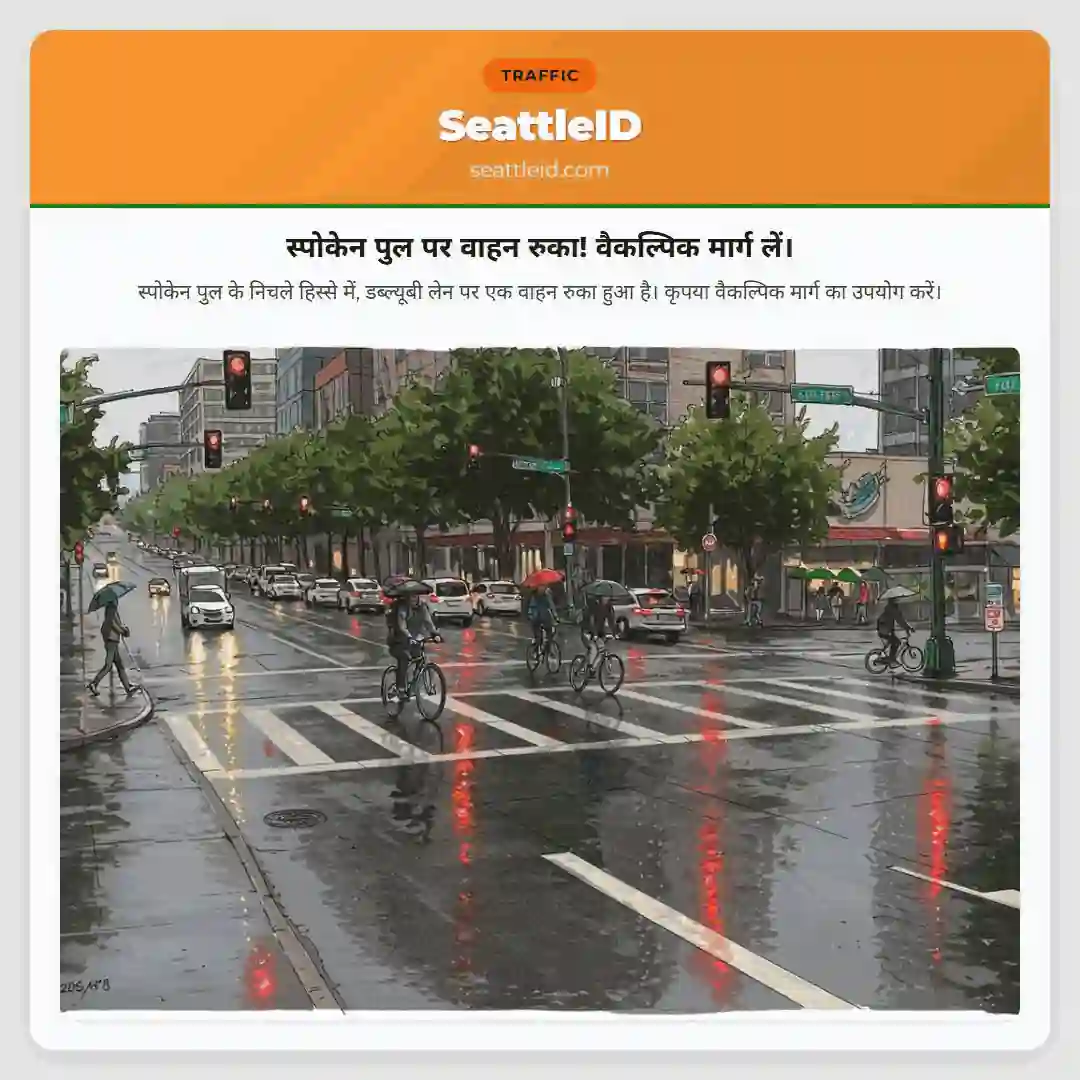 स्पोकेन पुल पर वाहन रुका! वैकल्पिक मार्ग लें।