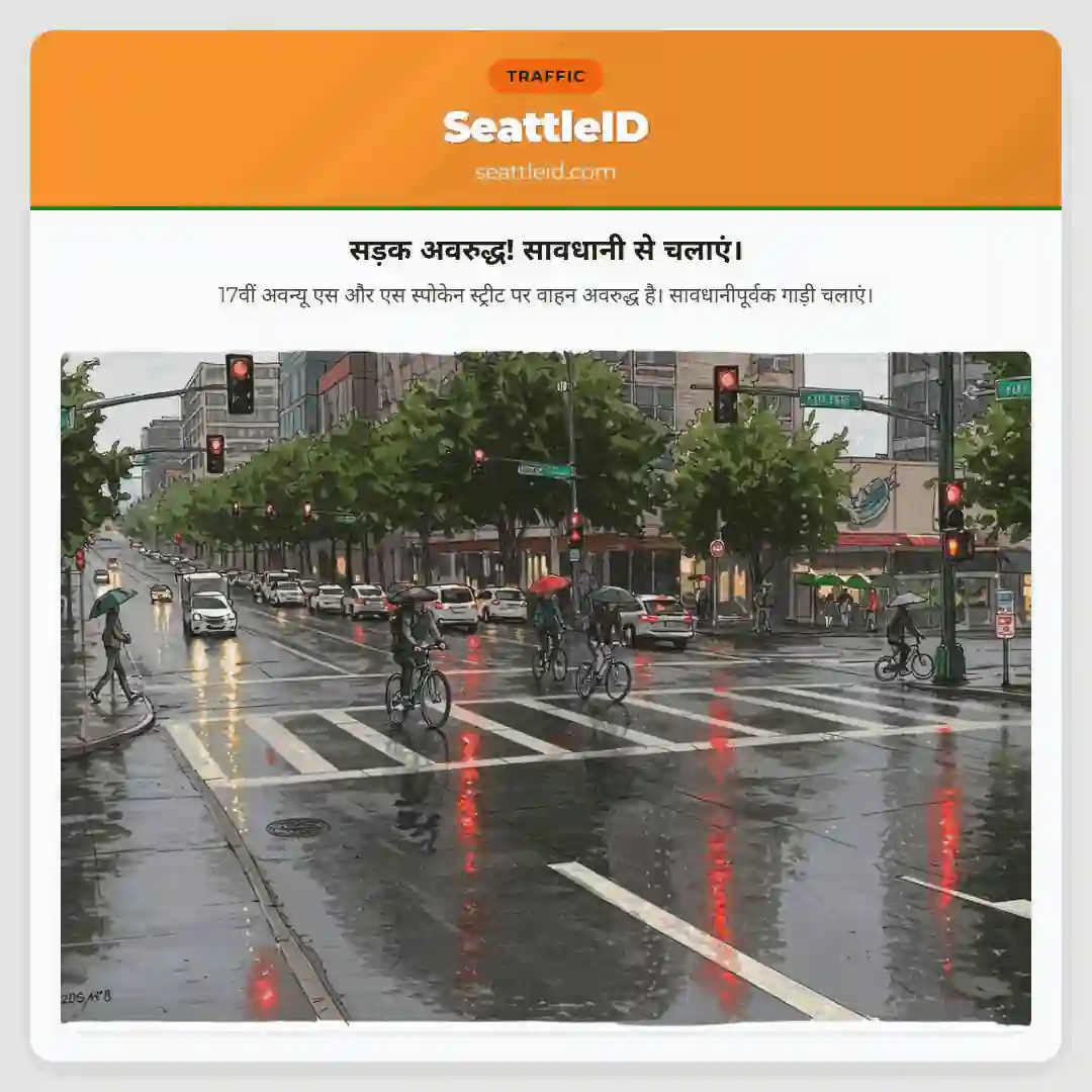 सड़क अवरुद्ध! सावधानी से चलाएं।