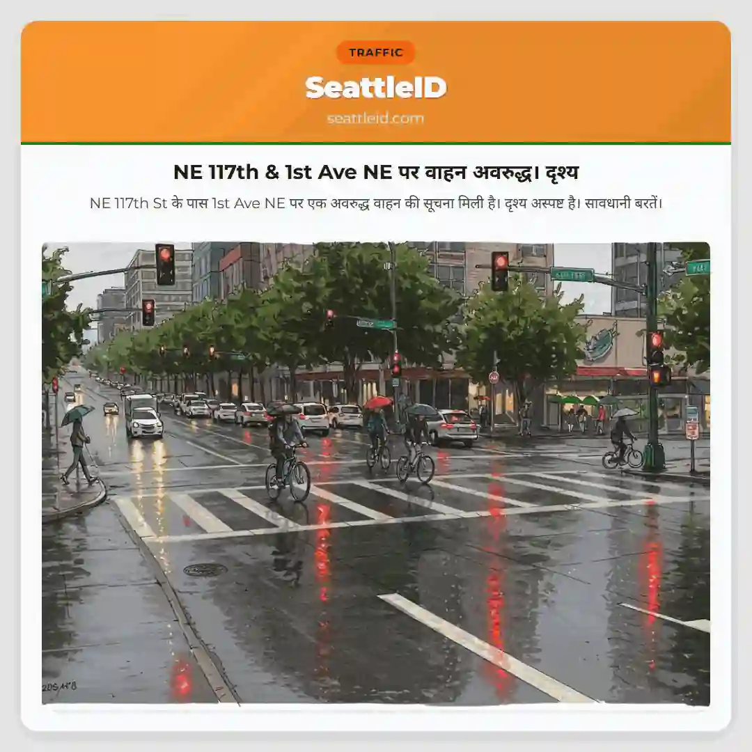 NE 117th & 1st Ave NE पर वाहन अवरुद्ध। दृश्य