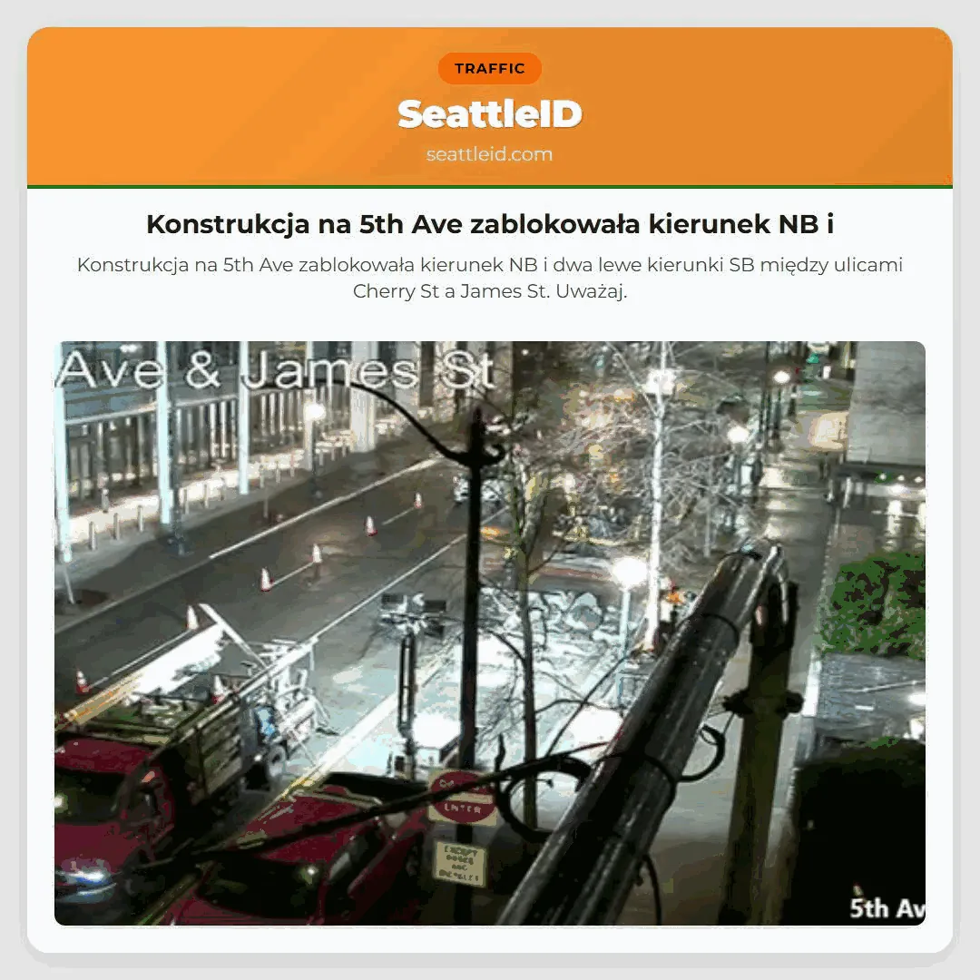 Konstrukcja na 5th Ave zablokowała kierunek NB i