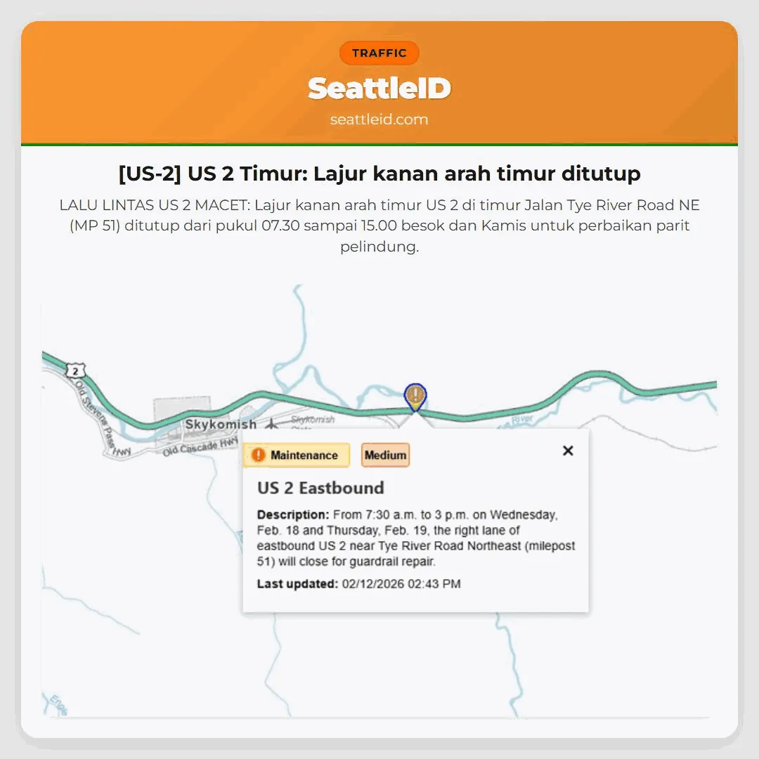 [US-2] US 2 Timur: Lajur kanan arah timur ditutup