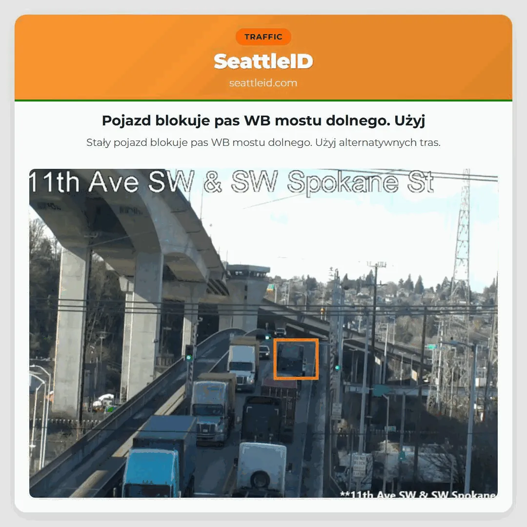 Pojazd blokuje pas WB mostu dolnego. Użyj