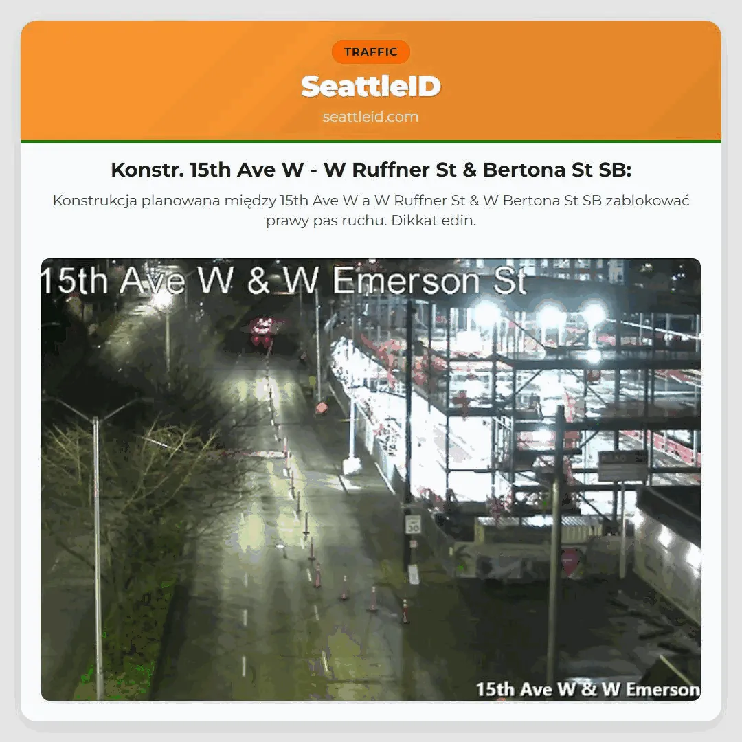 Konstr. 15th Ave W - W Ruffner St & Bertona St SB: