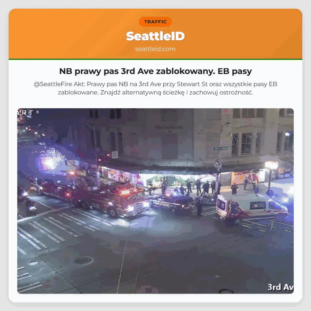 NB prawy pas 3rd Ave zablokowany. EB pasy