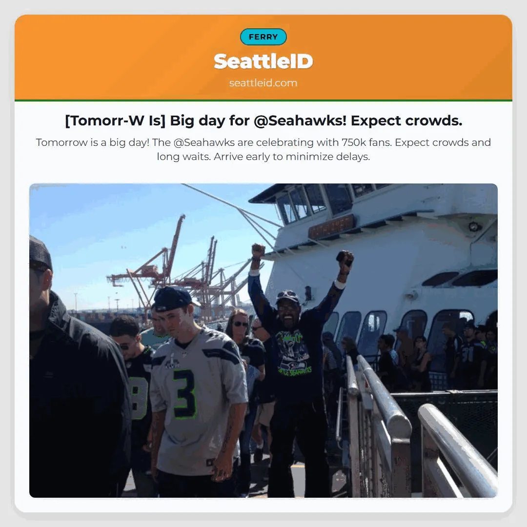 [Tomorr-W Is] Big day for @Seahawks! Expect crowds.