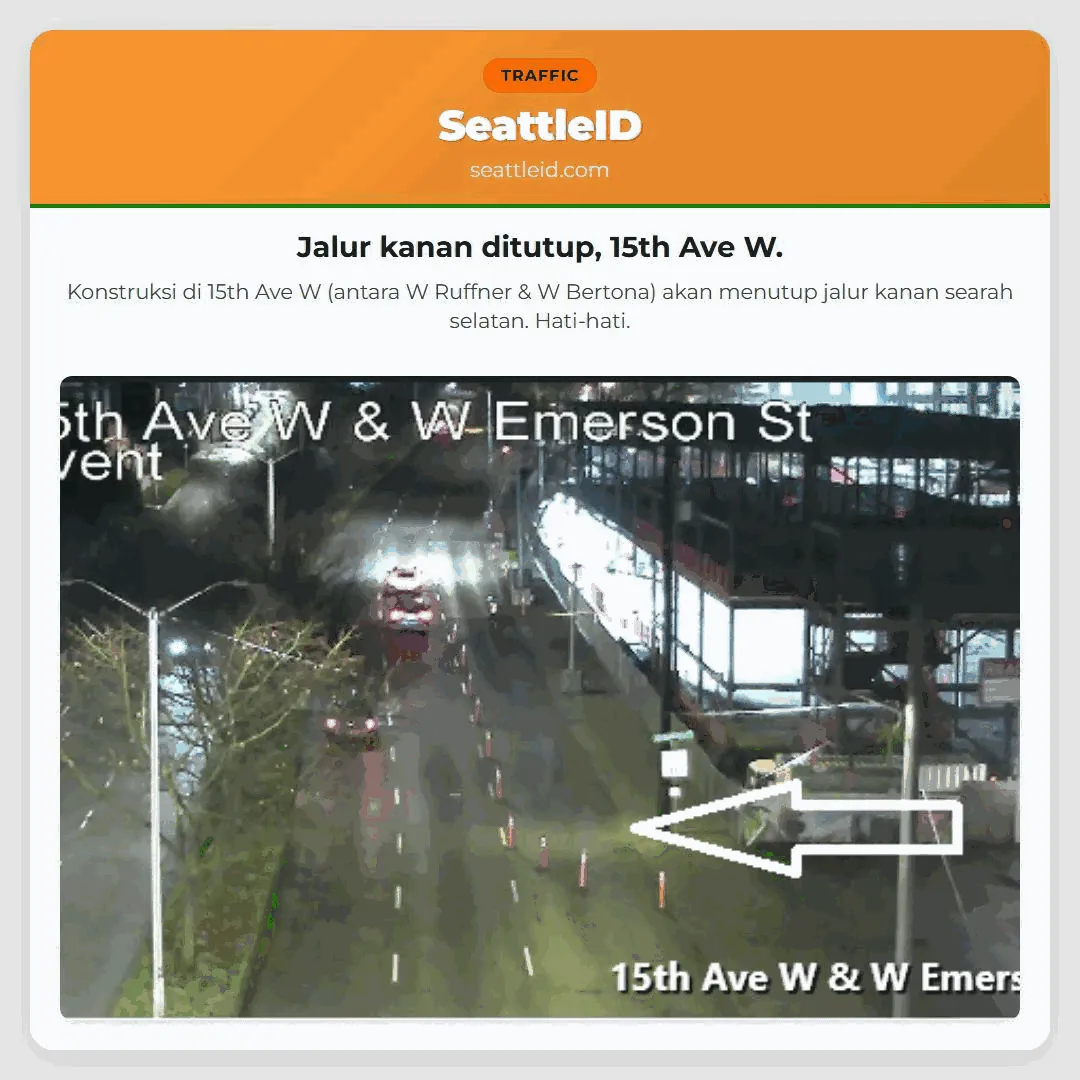 Jalur kanan ditutup, 15th Ave W.