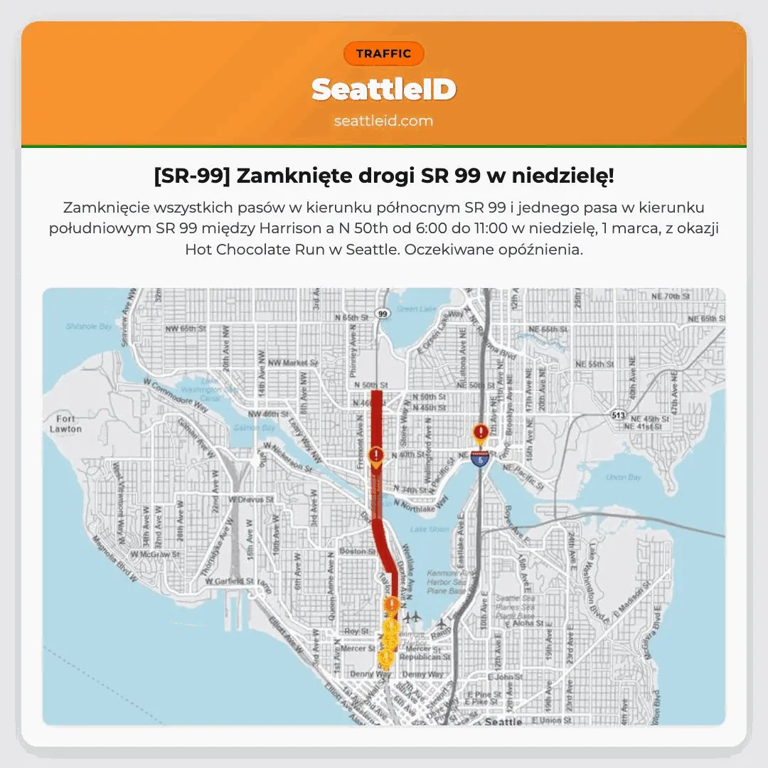 [SR-99] Zamknięte drogi SR 99 w niedzielę!