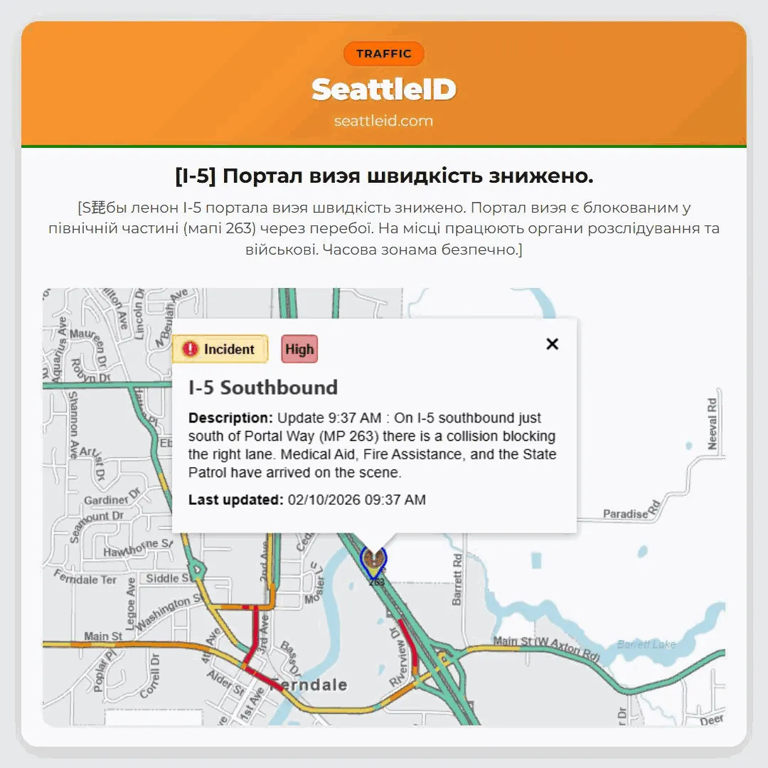 [I-5] Портал виэя швидкість знижено.