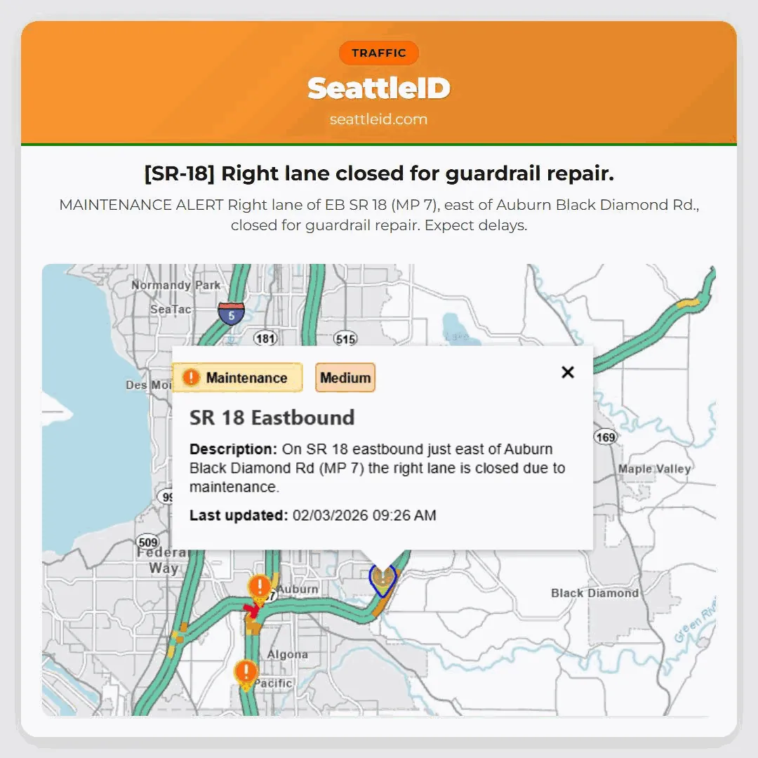 [SR-18] Right lane closed for guardrail repair.