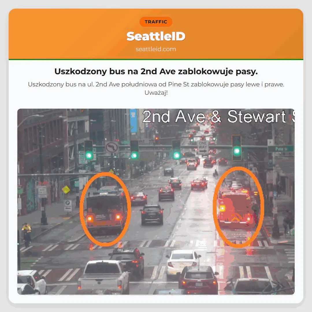 Uszkodzony bus na 2nd Ave zablokowuje pasy.