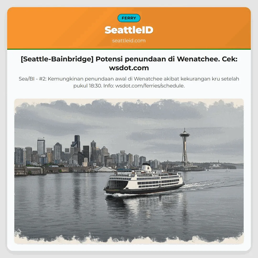[Seattle-Bainbridge] Potensi penundaan di Wenatchee. Cek: wsdot.com