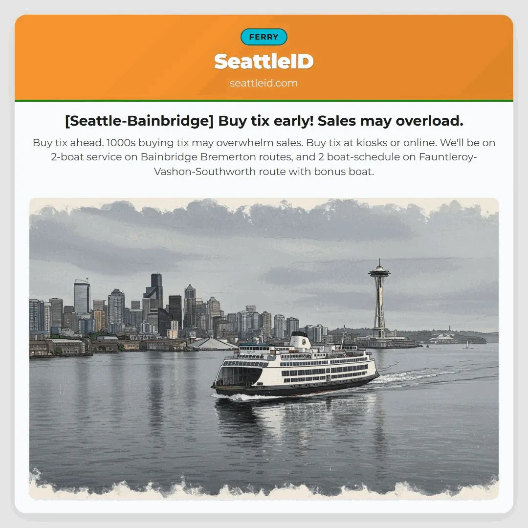 [Seattle-Bainbridge] Buy tix early! Sales may overload.