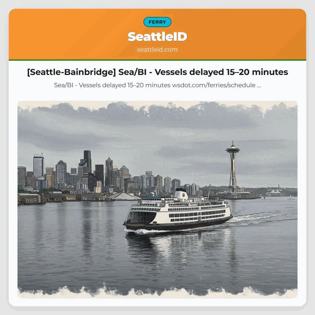 [Seattle-Bainbridge] Sea/BI - Vessels delayed 15–20 minutes