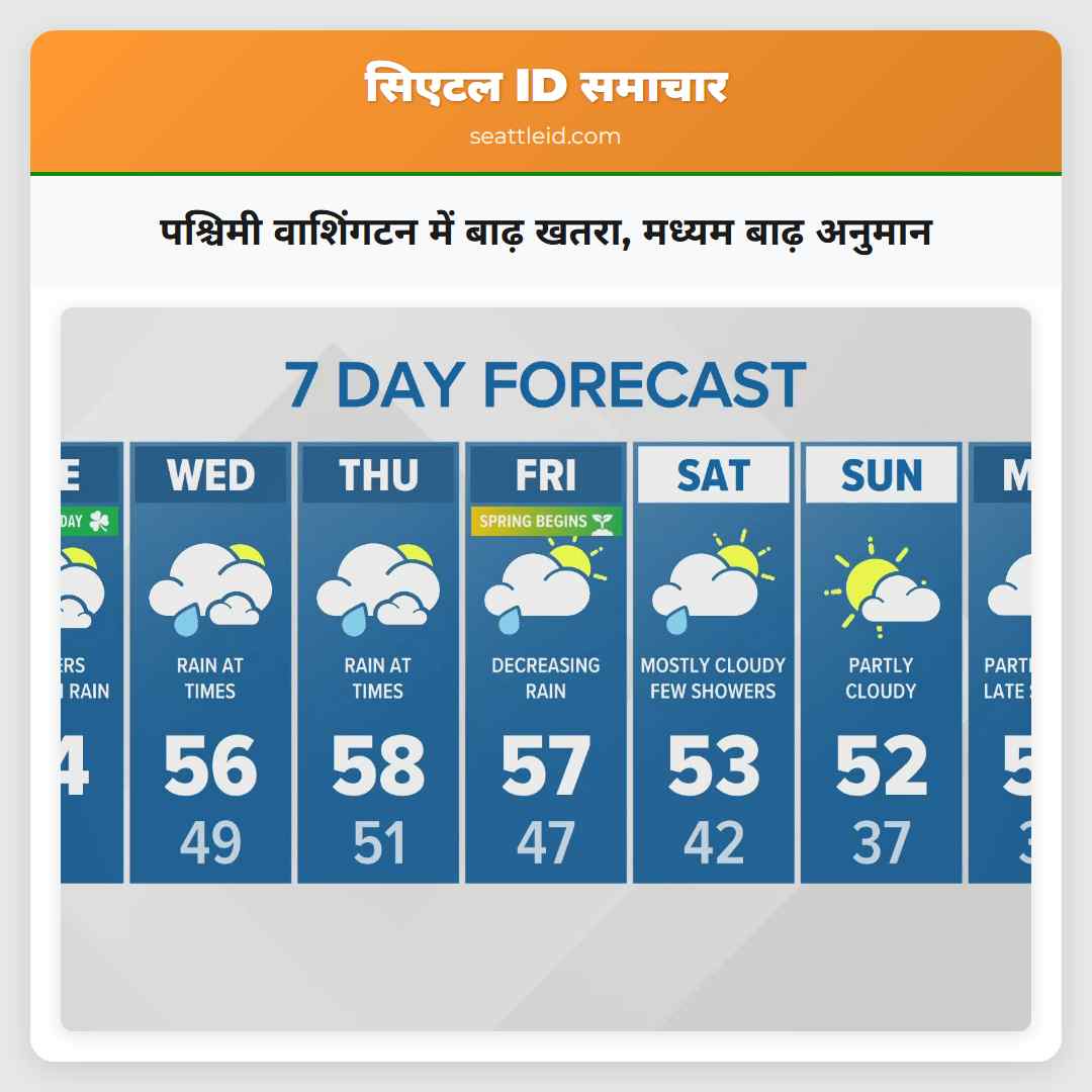 पश्चिमी वाशिंगटन में बाढ़ खतरा, मध्यम बाढ़ अनुमान