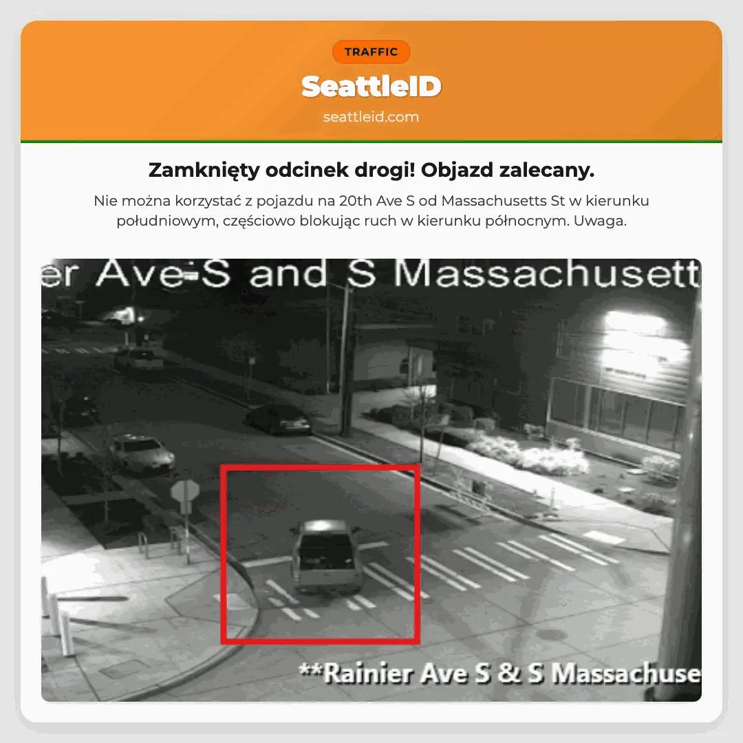 Zamknięty odcinek drogi! Objazd zalecany.