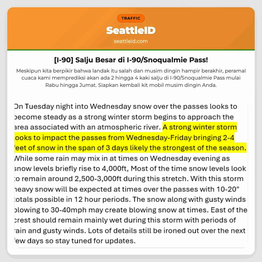 [I-90] Salju Besar di I-90/Snoqualmie Pass!