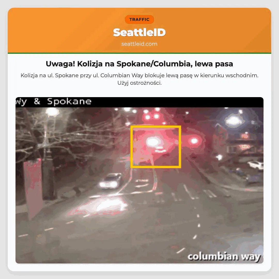 Uwaga! Kolizja na Spokane/Columbia, lewa pasa