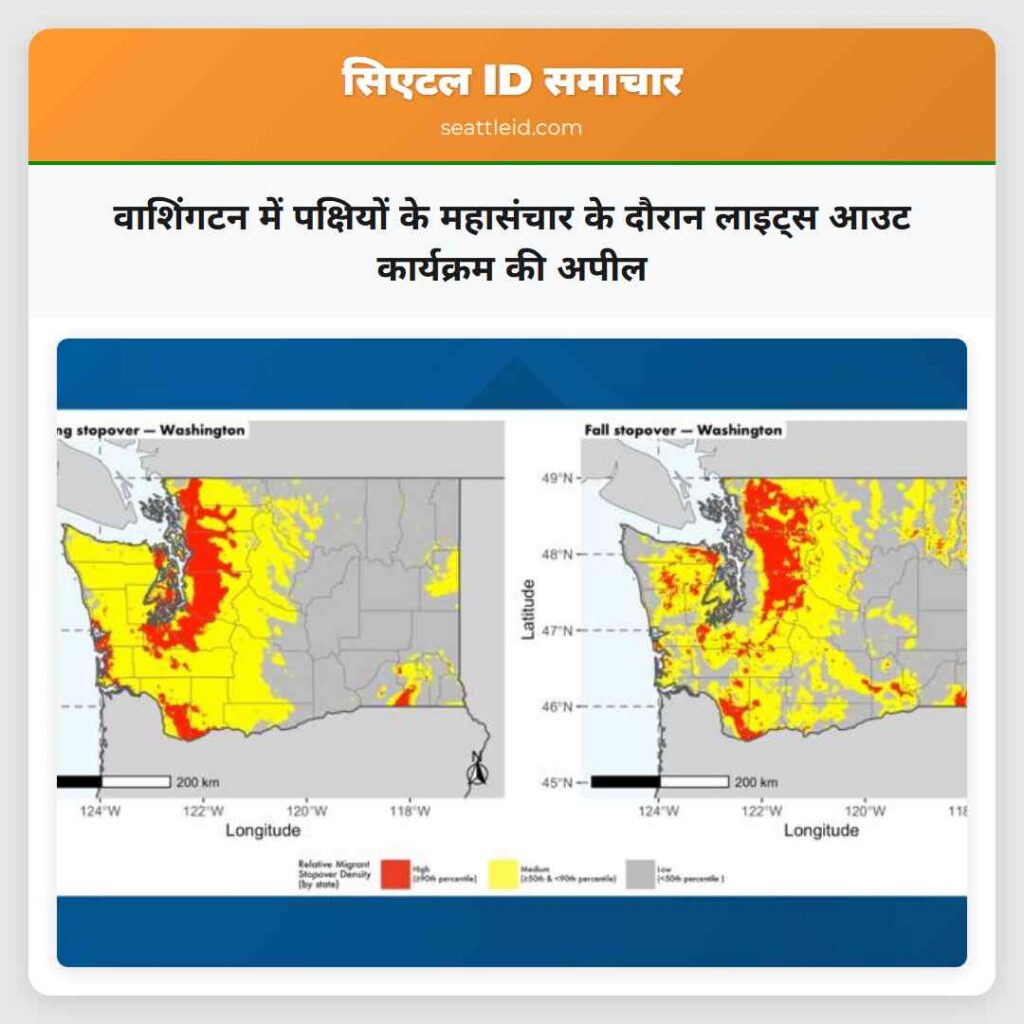 वाशिंगटन में पक्षियों के महासंचार के दौरान लाइट्स