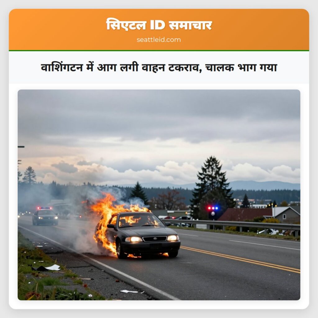 वाशिंगटन में आग लगी वाहन टकराव, चालक भाग गया