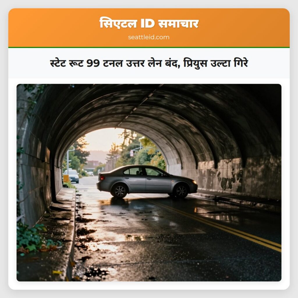 स्टेट रूट 99 टनल उत्तर लेन बंद, प्रियुस उल्टा गिरे