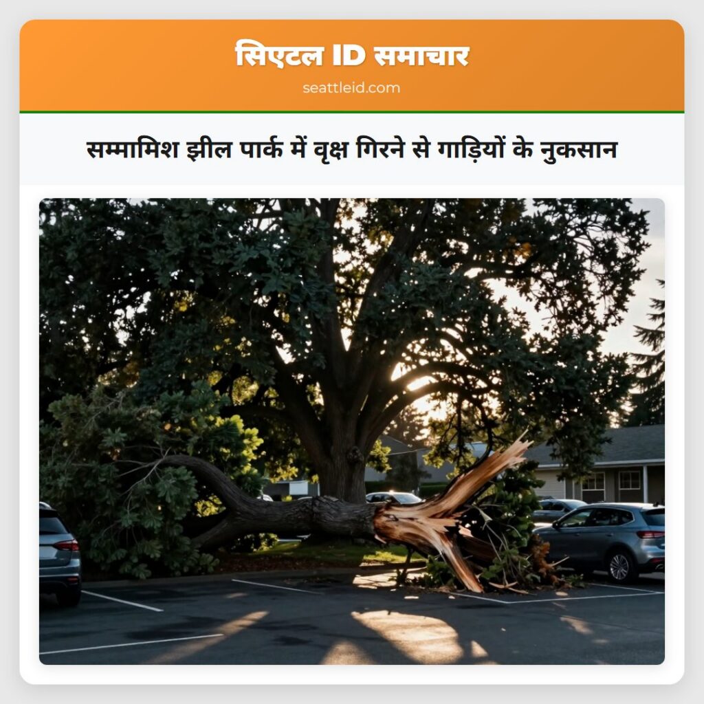 सम्मामिश झील पार्क में वृक्ष गिरने से गाड़ियों के