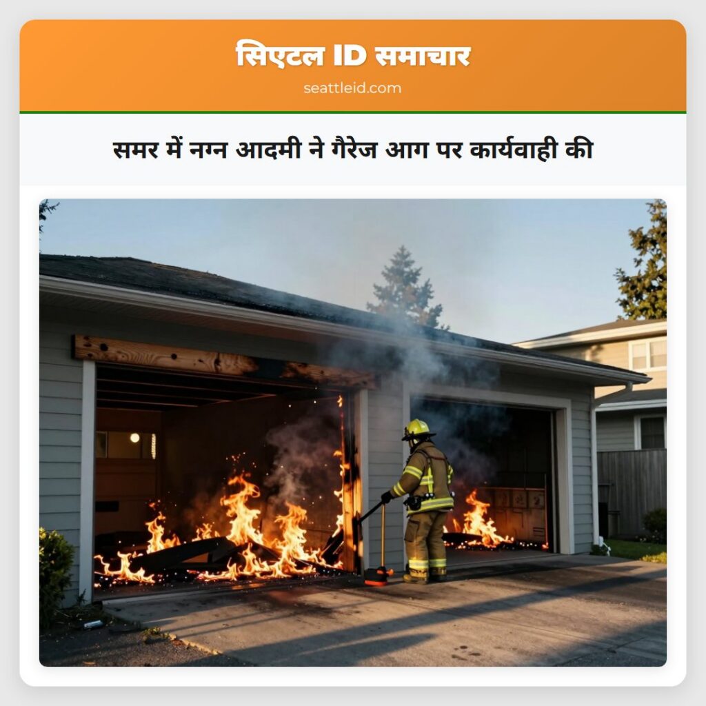समर में नग्न आदमी ने गैरेज आग पर कार्यवाही की